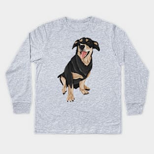 Brown and Black Dog Sitting Mouth Open Kids Long Sleeve T-Shirt